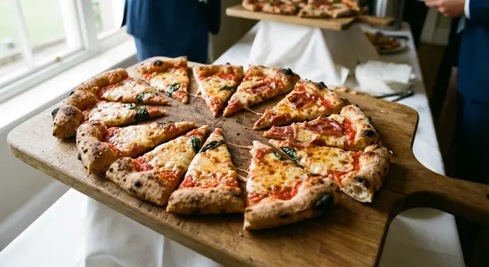 Wood-fired pizza and BBQ catering for an outdoor Devon wedding